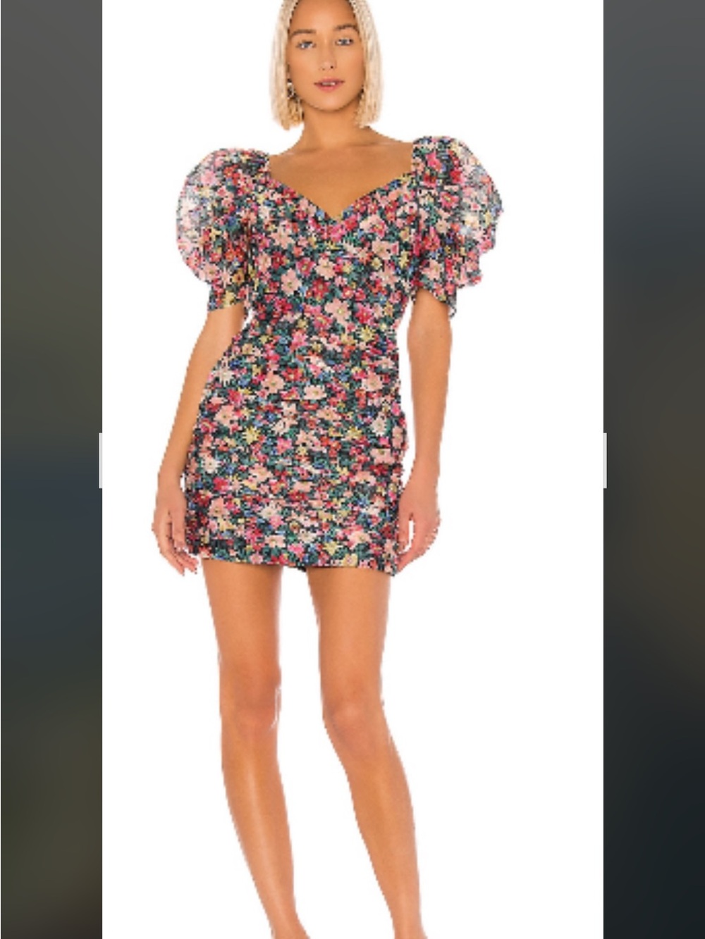 C/MEO Collective Multi-Color Floral Puff-Sleeve Mini Dress